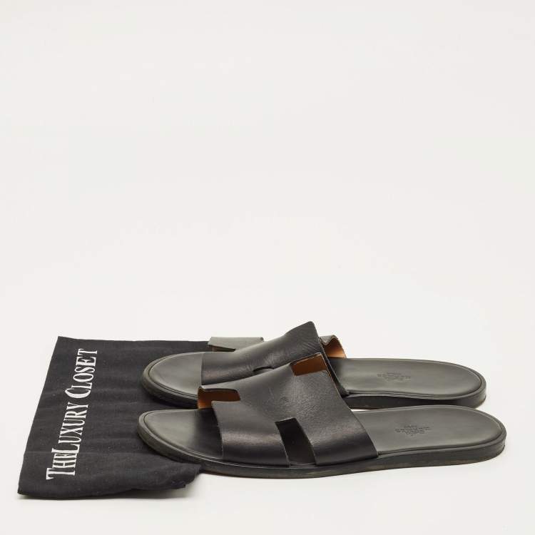 Pre Owned Hermès Izmir Size 45 Black Leather Flat Sandals
