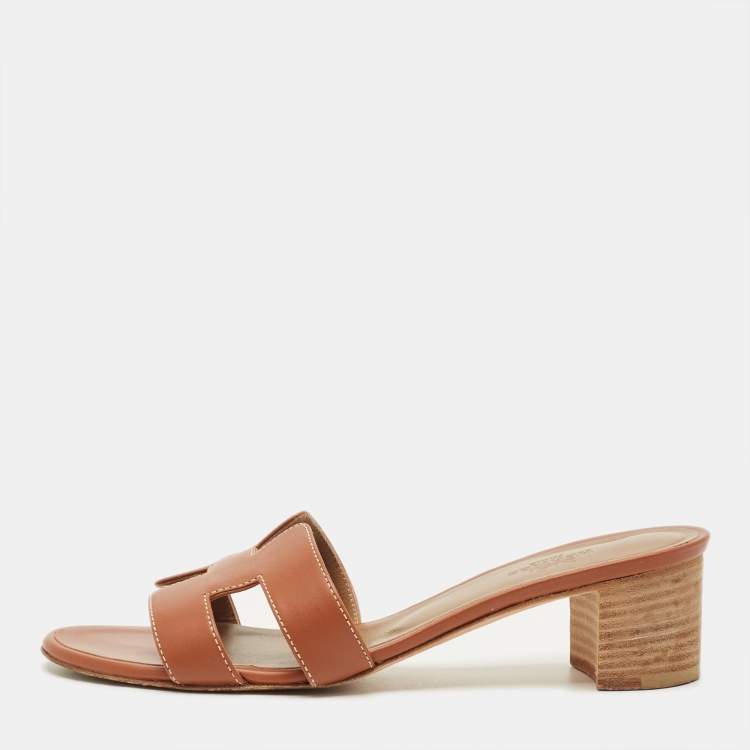 Pre Owned Hermès Oasis Size 36 Brown Leather Slide Sandals