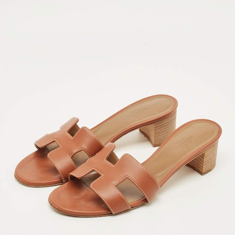 Pre Owned Hermès Oasis Size 36 Brown Leather Slide Sandals