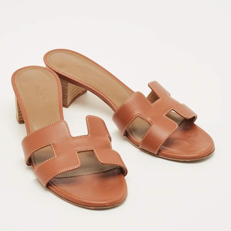 Pre Owned Hermès Oasis Size 36 Brown Leather Slide Sandals