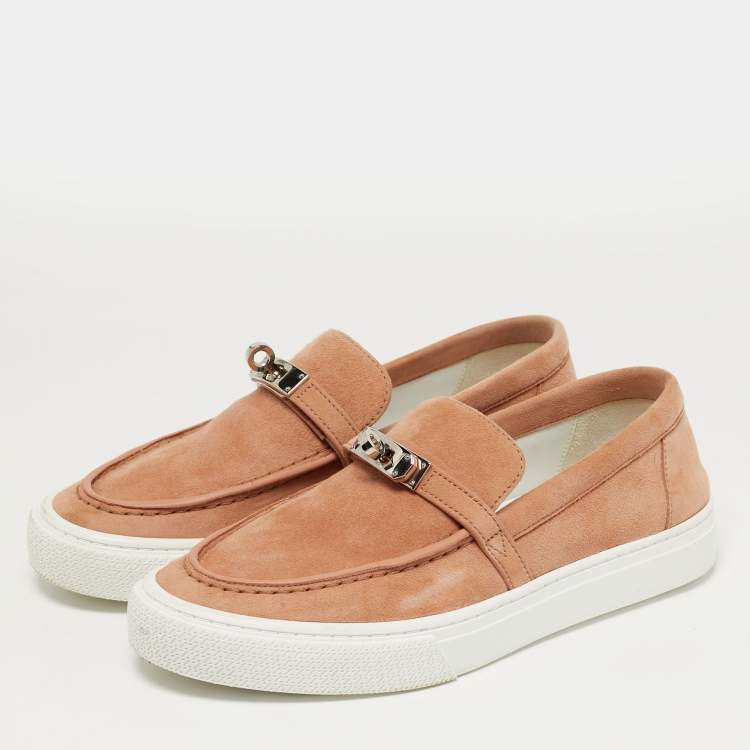 Pre Owned Hermès Game Size 37.5 Pink Suede Slip On Sneakers