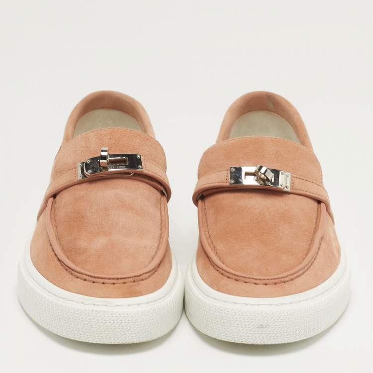 Pre Owned Hermès Game Size 37.5 Pink Suede Slip On Sneakers