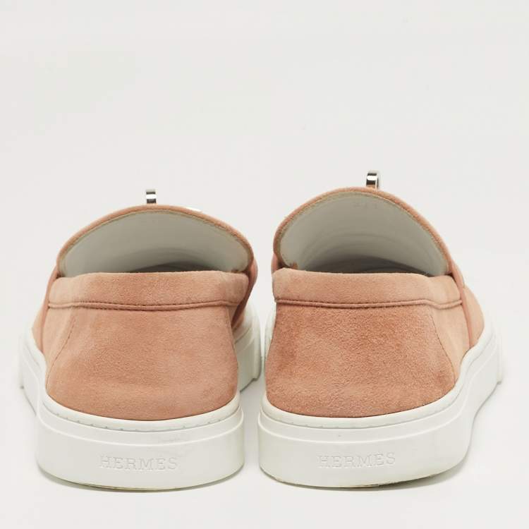 Pre Owned Hermès Game Size 37.5 Pink Suede Slip On Sneakers