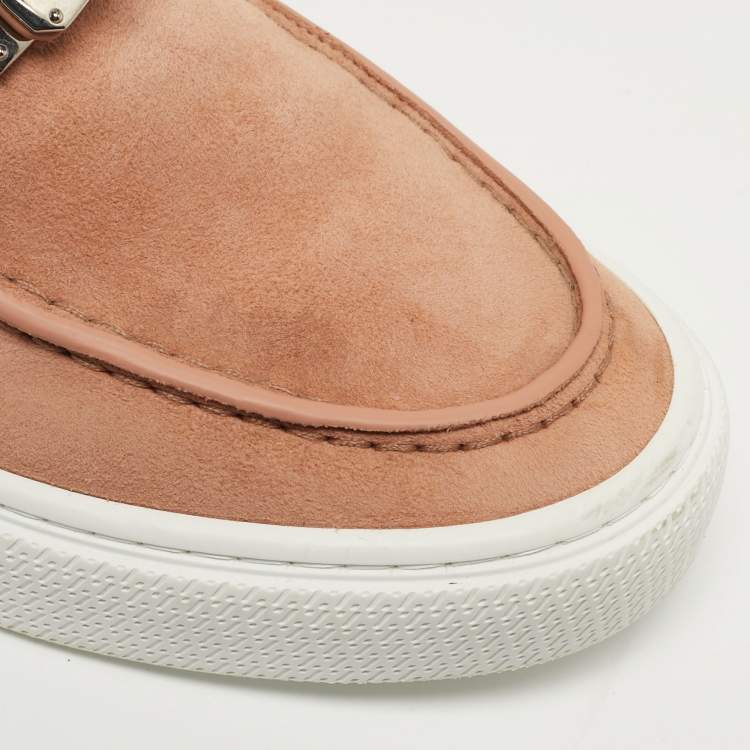 Pre Owned Hermès Game Size 37.5 Pink Suede Slip On Sneakers