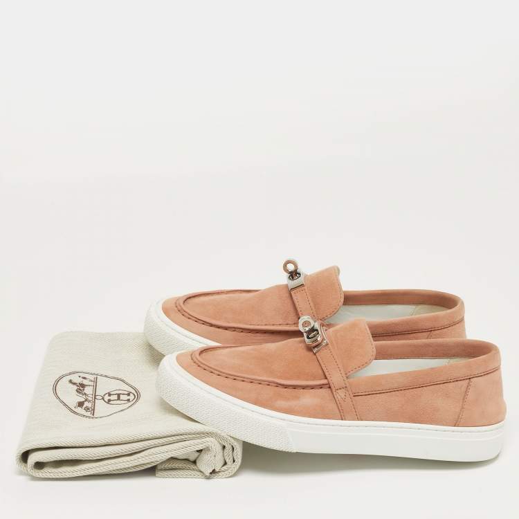 Pre Owned Hermès Game Size 37.5 Pink Suede Slip On Sneakers