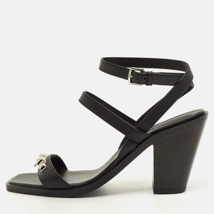 مملوكة مسبقًا Hermes Ivresse 65 Size 37.5 Black Leather Ankle Strap Sandals