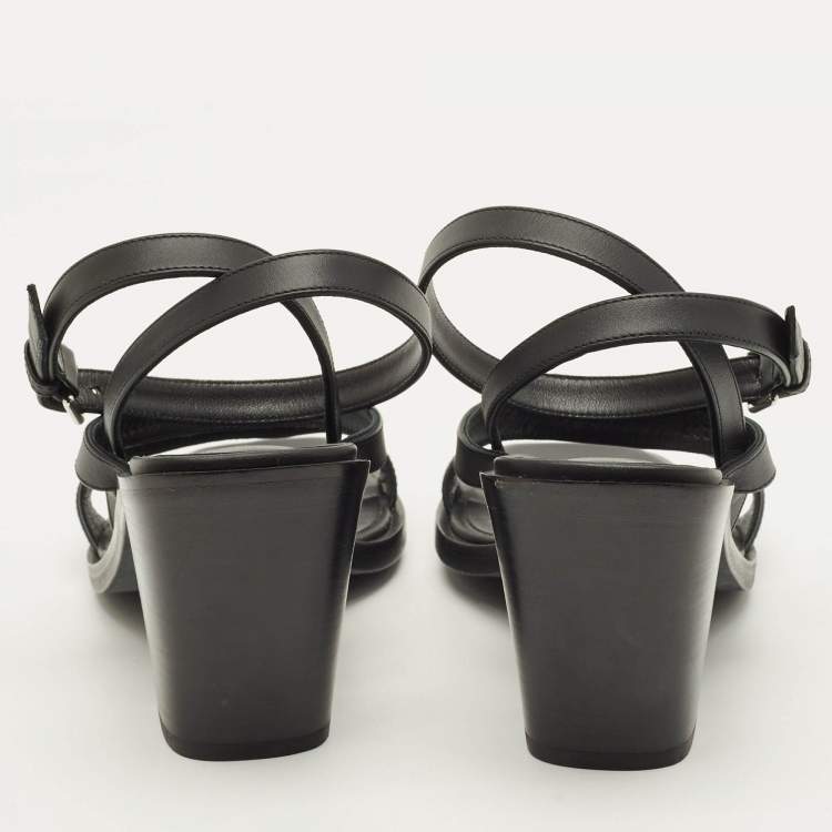 مملوكة مسبقًا Hermes Ivresse 65 Size 37.5 Black Leather Ankle Strap Sandals