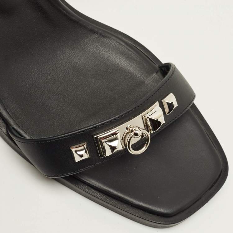 مملوكة مسبقًا Hermes Ivresse 65 Size 37.5 Black Leather Ankle Strap Sandals