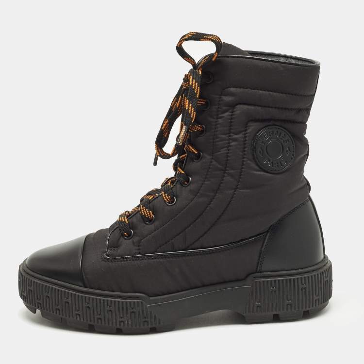 Pre Owned Hermes Fresh Size 38 Black Leather and Nylon Combat Boots