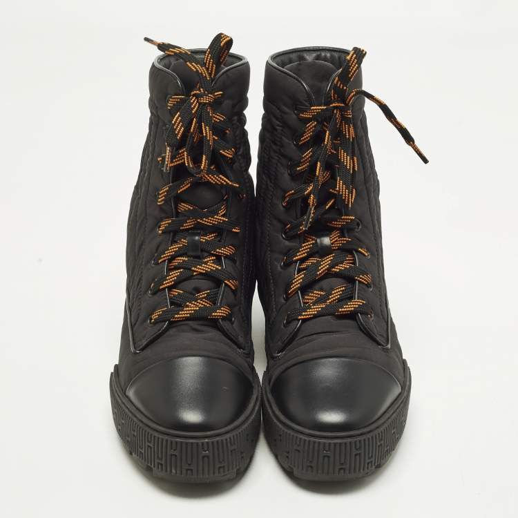 Pre Owned Hermes Fresh Size 38 Black Leather and Nylon Combat Boots