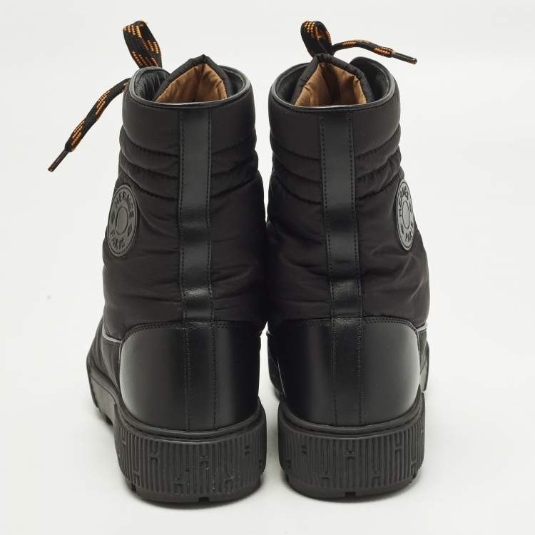 Pre Owned Hermes Fresh Size 38 Black Leather and Nylon Combat Boots