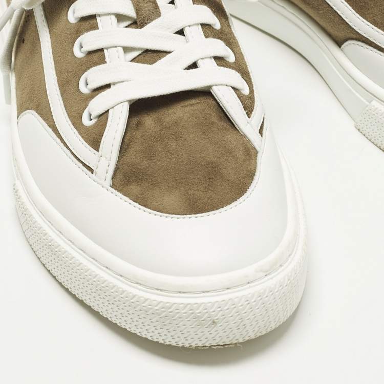 Pre Owned Hermès Get Size 40 White/Green Leather and Suede Lace Up Sneakers