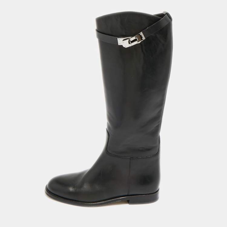 Pre Owned Hermès H Jumping Size 37 Black Leather Knee Length Boots