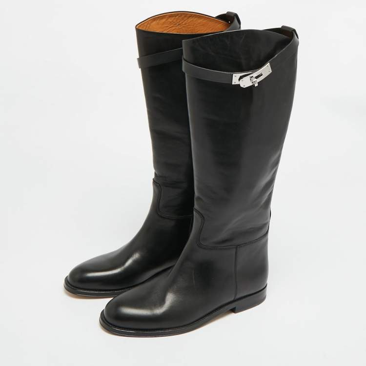 Pre Owned Hermès H Jumping Size 37 Black Leather Knee Length Boots