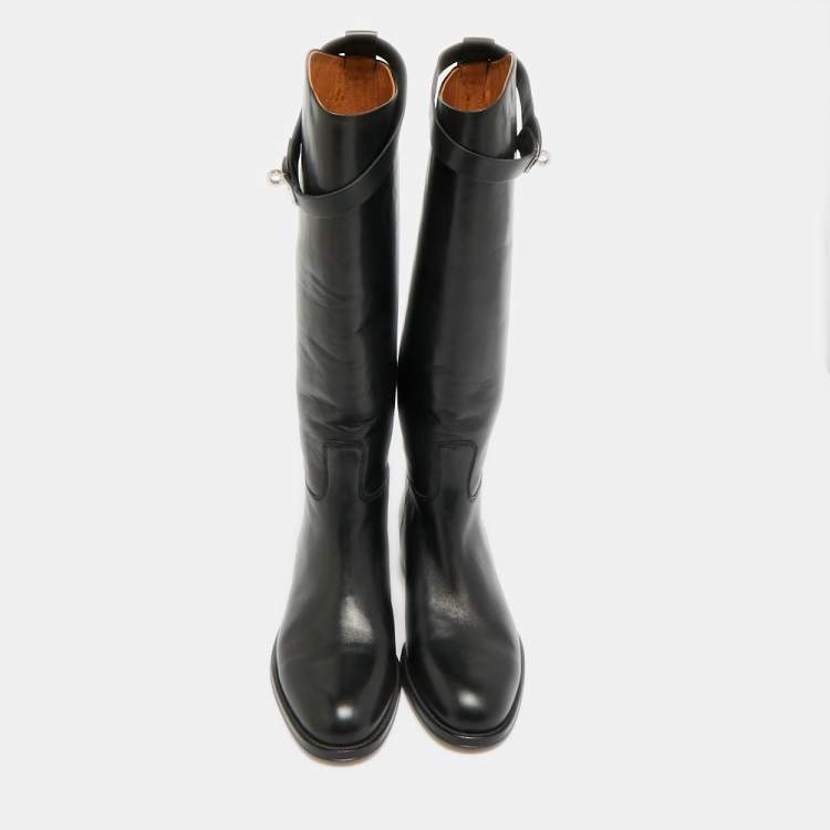 Pre Owned Hermès H Jumping Size 37 Black Leather Knee Length Boots