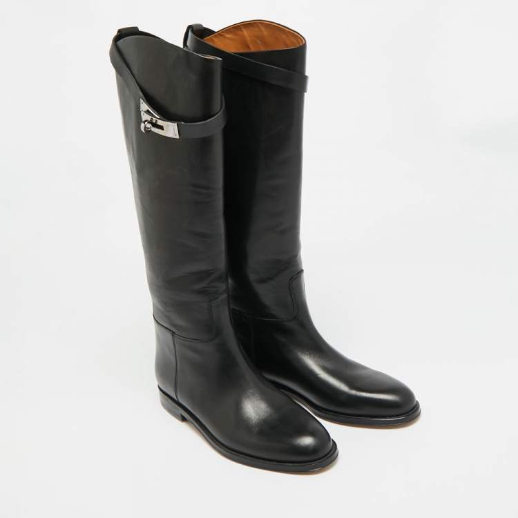 Pre Owned Hermès H Jumping Size 37 Black Leather Knee Length Boots
