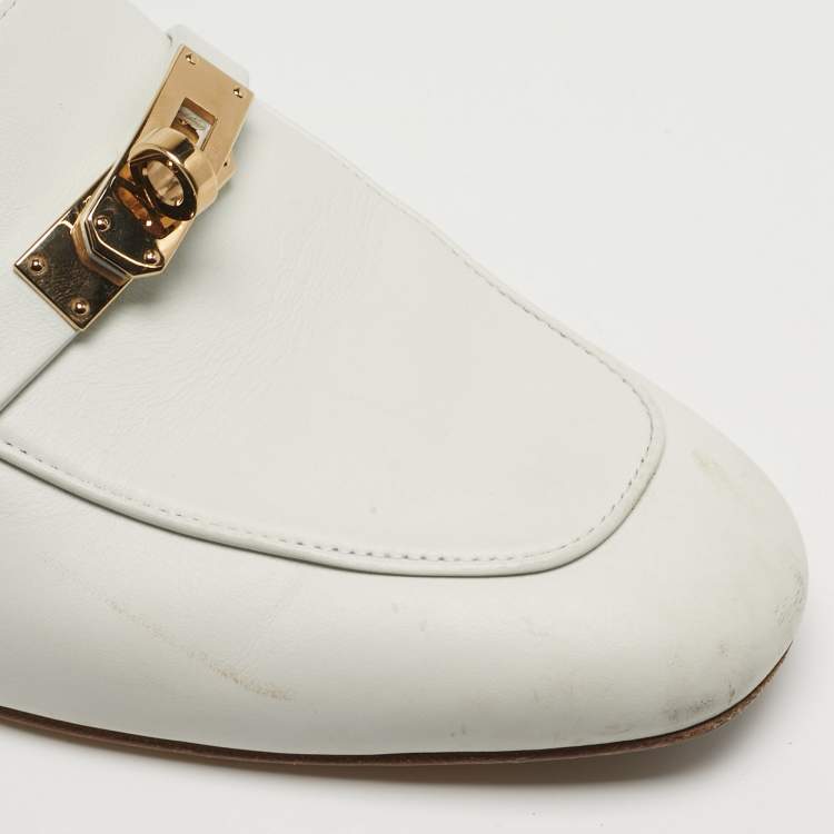 مملوكة مسبقًا Hermes Oz Size 36 White Leather Palladium Plated Mules