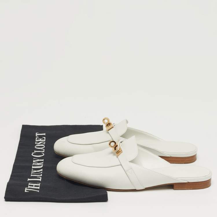 مملوكة مسبقًا Hermes Oz Size 36 White Leather Palladium Plated Mules