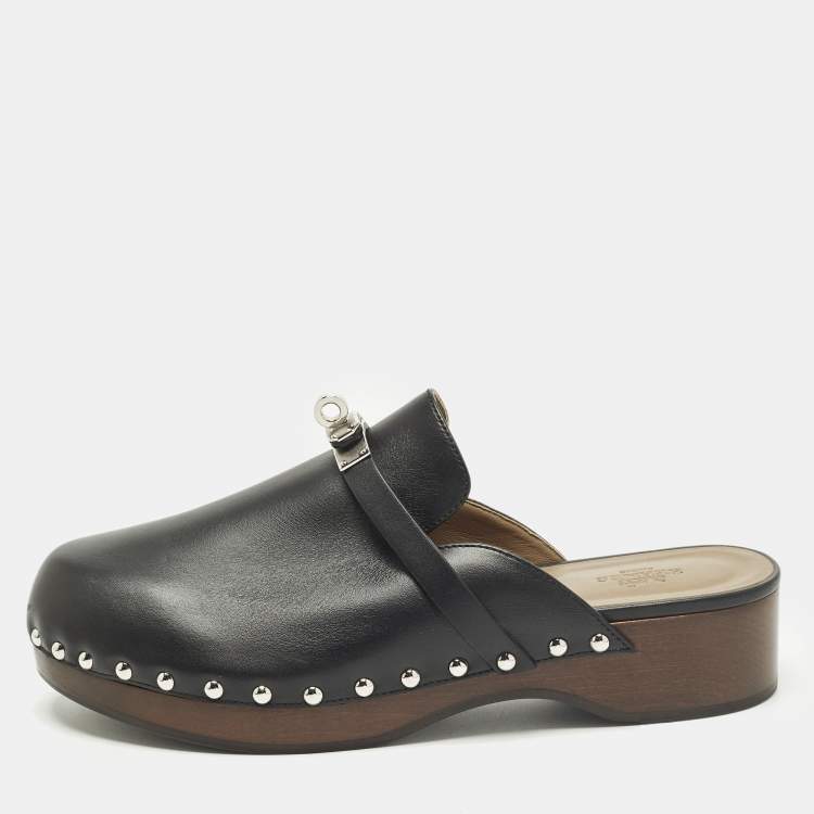 Pre Owned Hermès Carlotta Size 39 Black Leather Mules