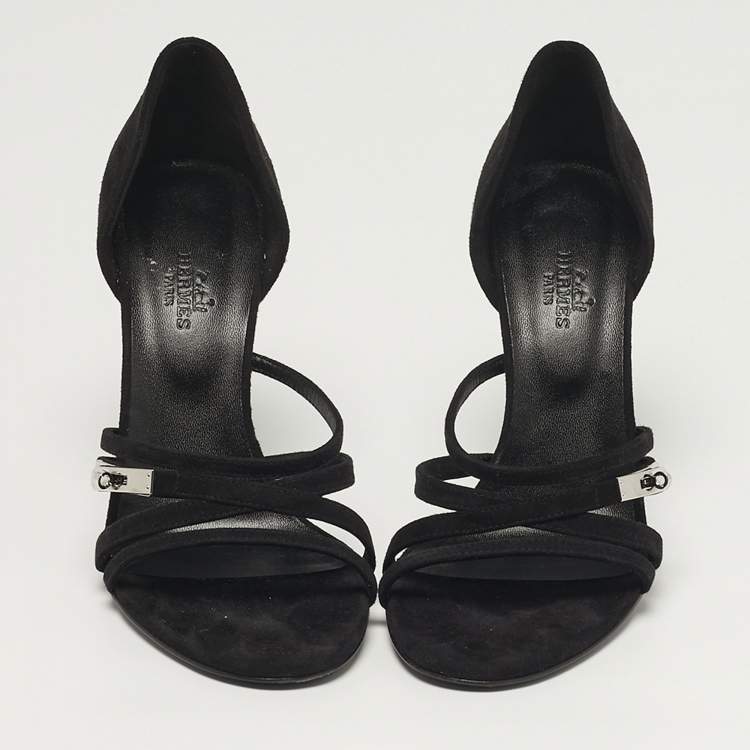 مملوكة مسبقًا Hermes Lipstick Size 37 Black Suede Ankle Strap Sandals