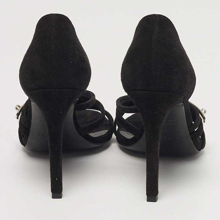 مملوكة مسبقًا Hermes Lipstick Size 37 Black Suede Ankle Strap Sandals