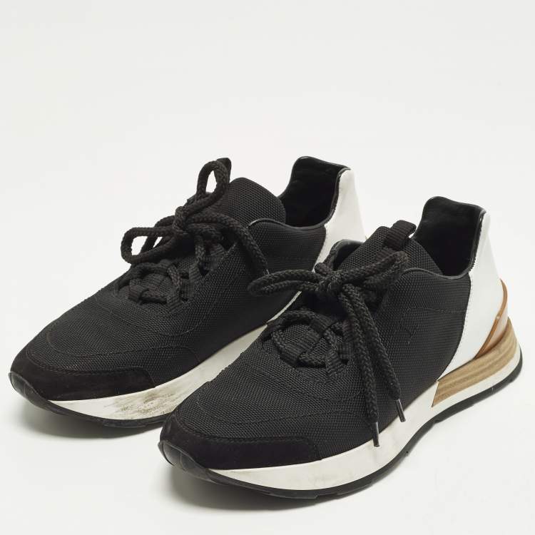 Pre Owned Hermes Miles Size 36.5 Black Fabric and Suede Low Top Sneakers