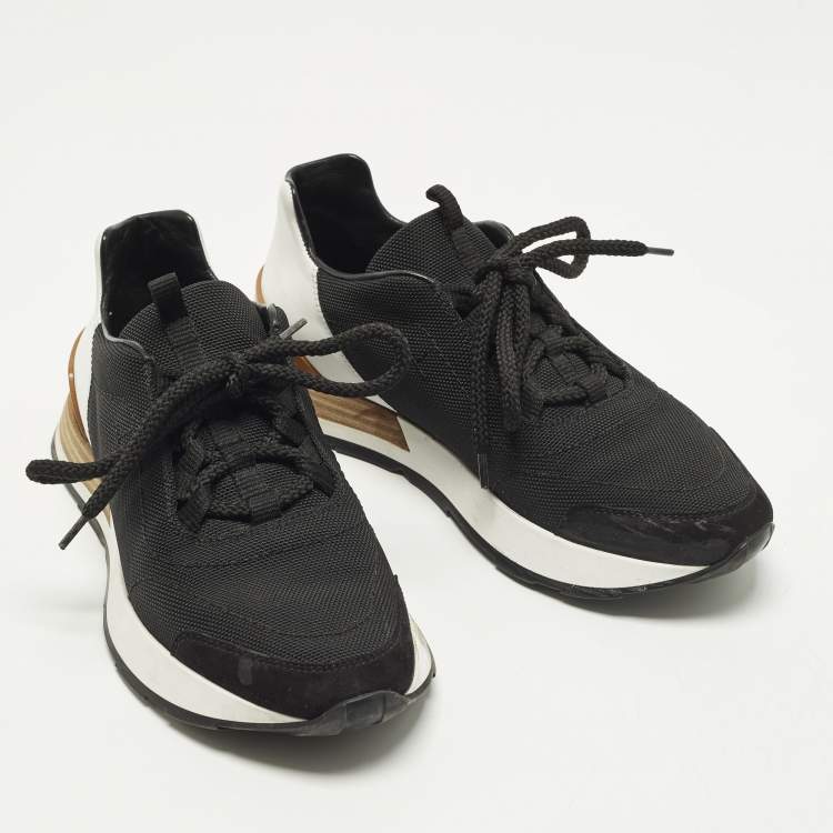 Pre Owned Hermes Miles Size 36.5 Black Fabric and Suede Low Top Sneakers