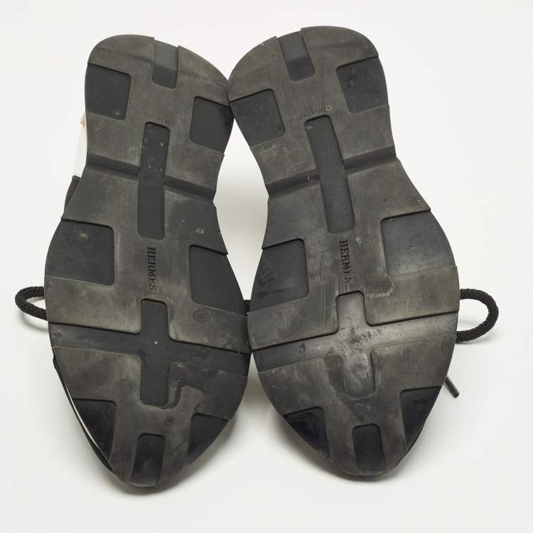 Pre Owned Hermes Miles Size 36.5 Black Fabric and Suede Low Top Sneakers