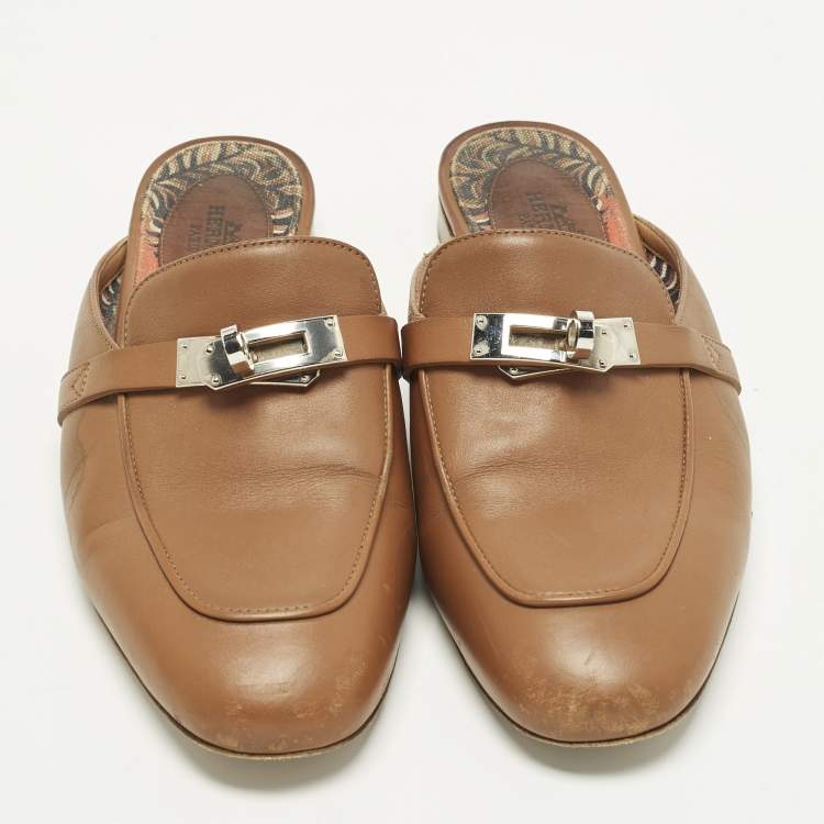 Pre Owned Hermes Oz Size 35.5 Brown Leather Mules