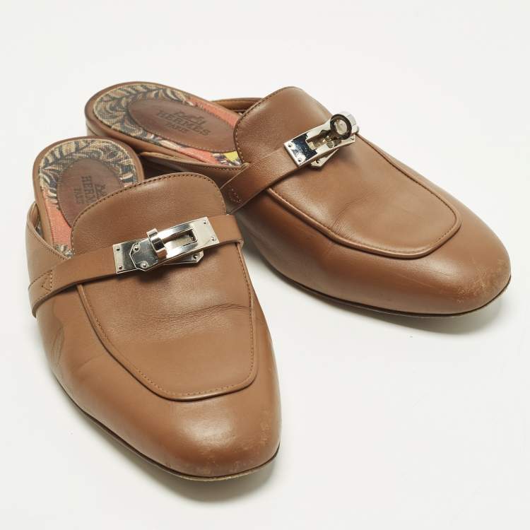 Pre Owned Hermes Oz Size 35.5 Brown Leather Mules