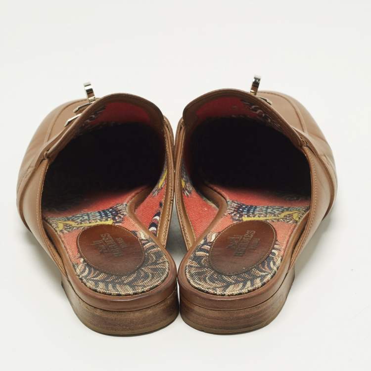 Pre Owned Hermes Oz Size 35.5 Brown Leather Mules