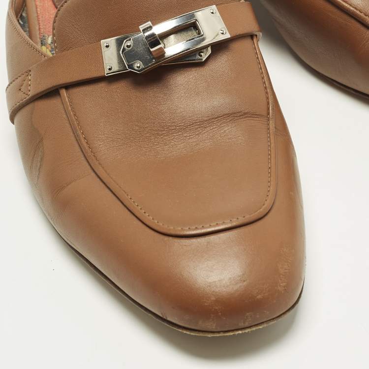 Pre Owned Hermes Oz Size 35.5 Brown Leather Mules