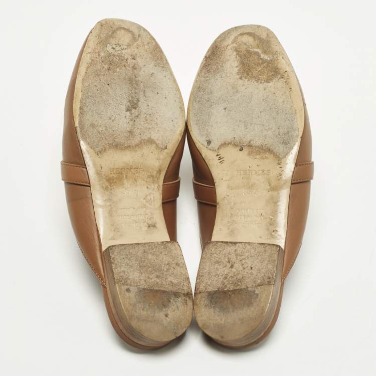 Pre Owned Hermes Oz Size 35.5 Brown Leather Mules