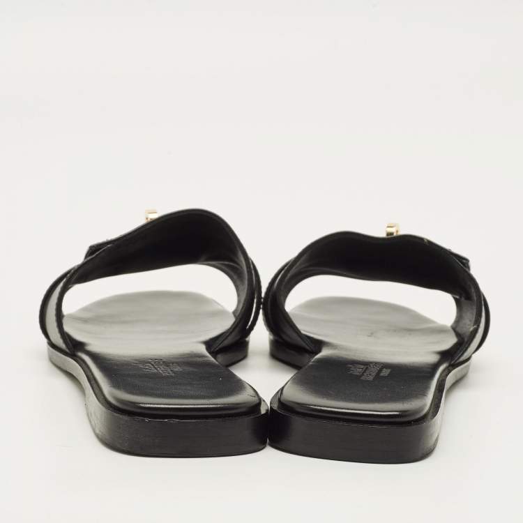 Pre Owned شريحة مسطحة جلد أسود هيرمس جوليا مقاس 37