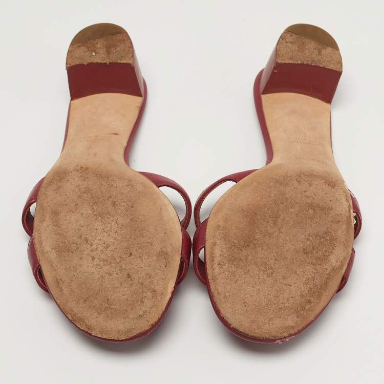 Pre Owned Hermes Oran Size 41 Burgundy Leather Block Heel Slide Sandals