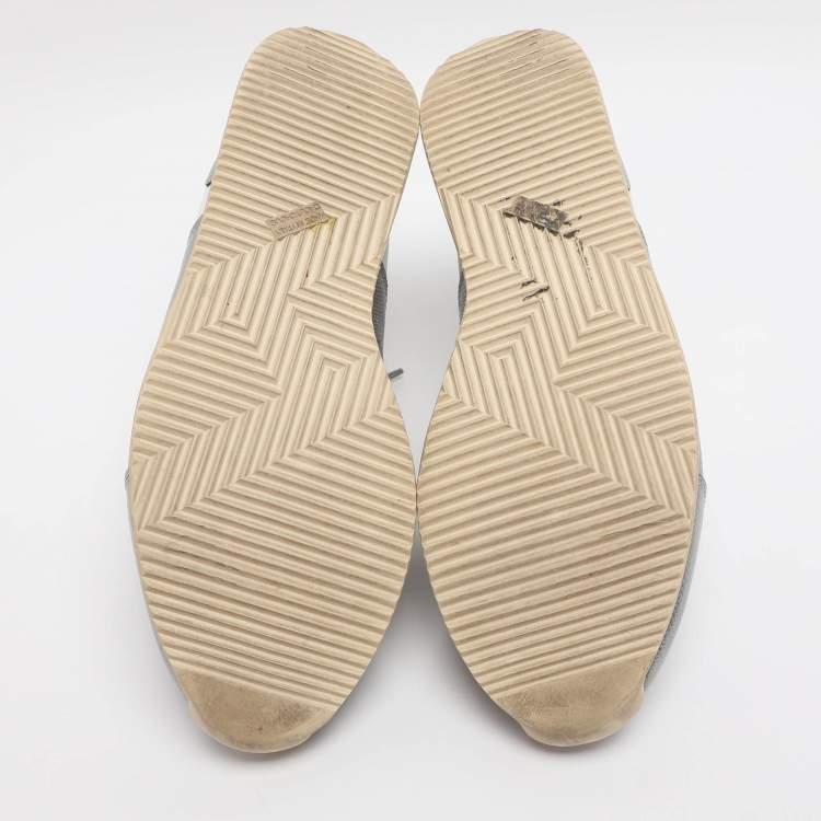 Pre Owned Hermes H Logo Size 39 Metallic/White Leather Lace Up Sneakers