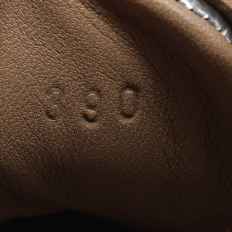 Pre Owned Hermes H Logo Size 39 Metallic/White Leather Lace Up Sneakers