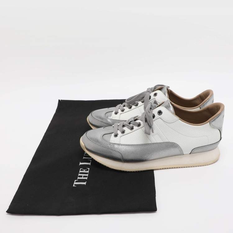 Pre Owned Hermes H Logo Size 39 Metallic/White Leather Lace Up Sneakers