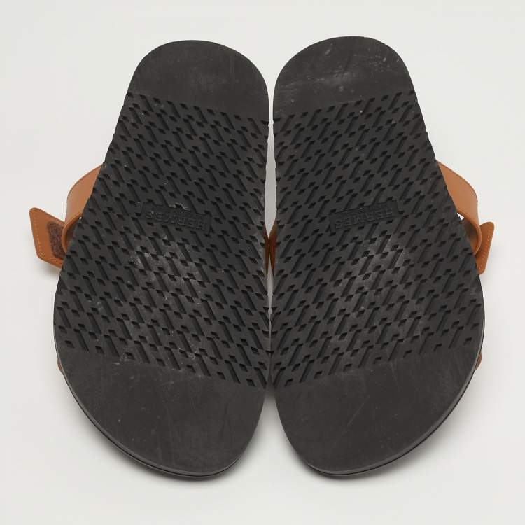 Pre Owned Hermes Chypre Size 39.5 Brown Leather Flat Sandals