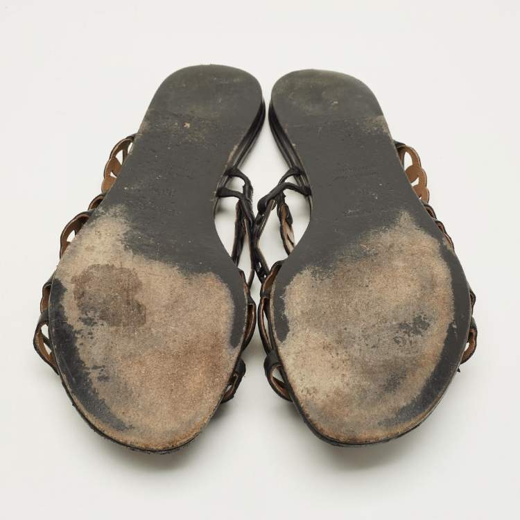 مملوكة مسبقًا Hermes D'ancre Chaine Size 35.5 Black Leather Flat Slide