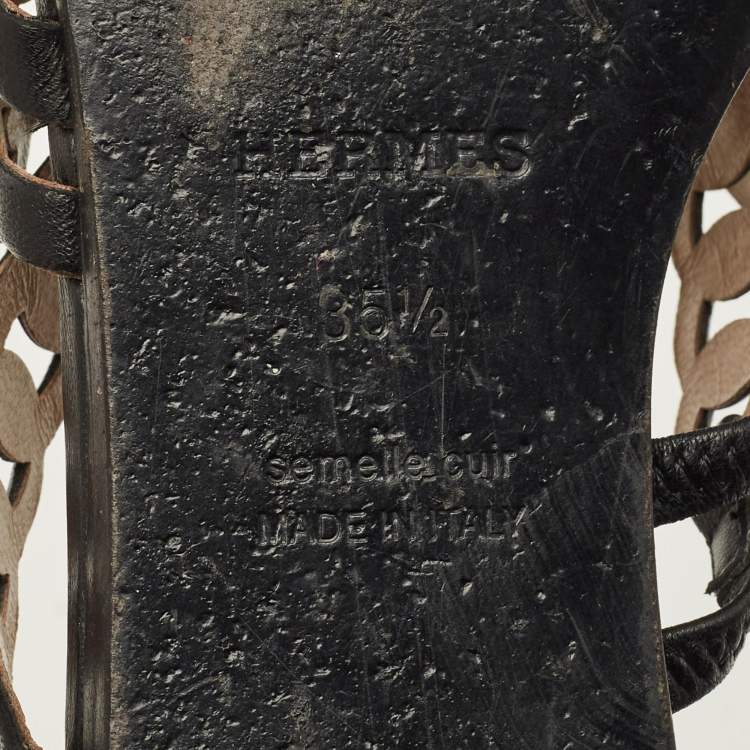 مملوكة مسبقًا Hermes D'ancre Chaine Size 35.5 Black Leather Flat Slide