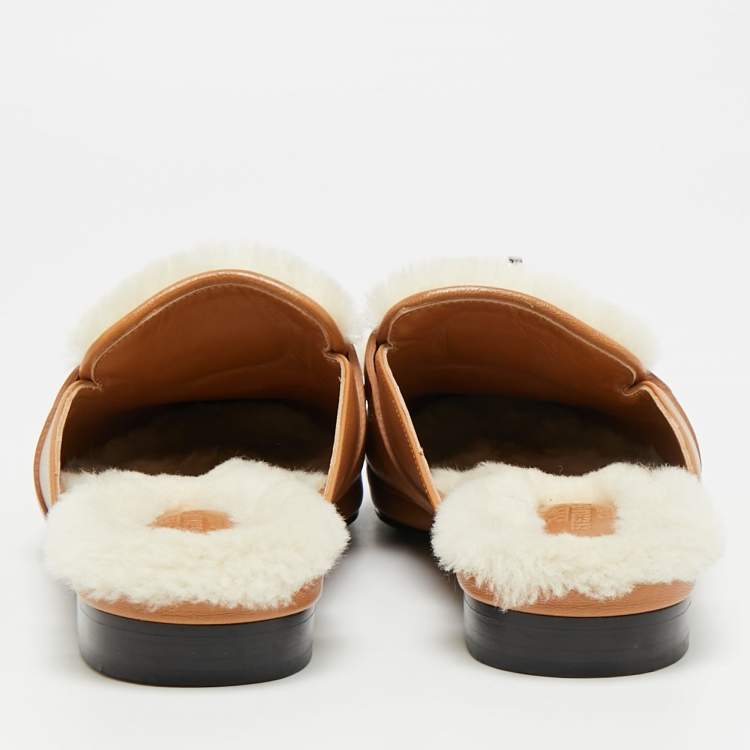 Pre Owned Hermes Oz Size 36 Brown Fur and Leather Mules