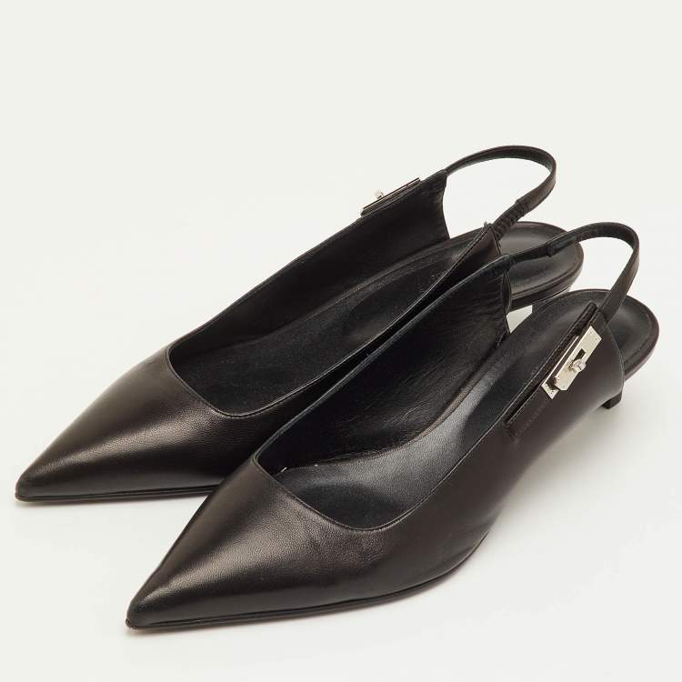 Pre Owned Hermes Lover Size 40 Black Leather Pointed Toe Slingback Pumps