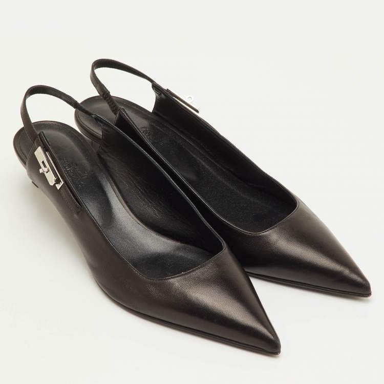 Pre Owned Hermes Lover Size 40 Black Leather Pointed Toe Slingback Pumps