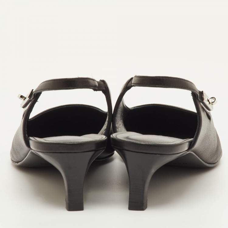Pre Owned Hermes Lover Size 40 Black Leather Pointed Toe Slingback Pumps