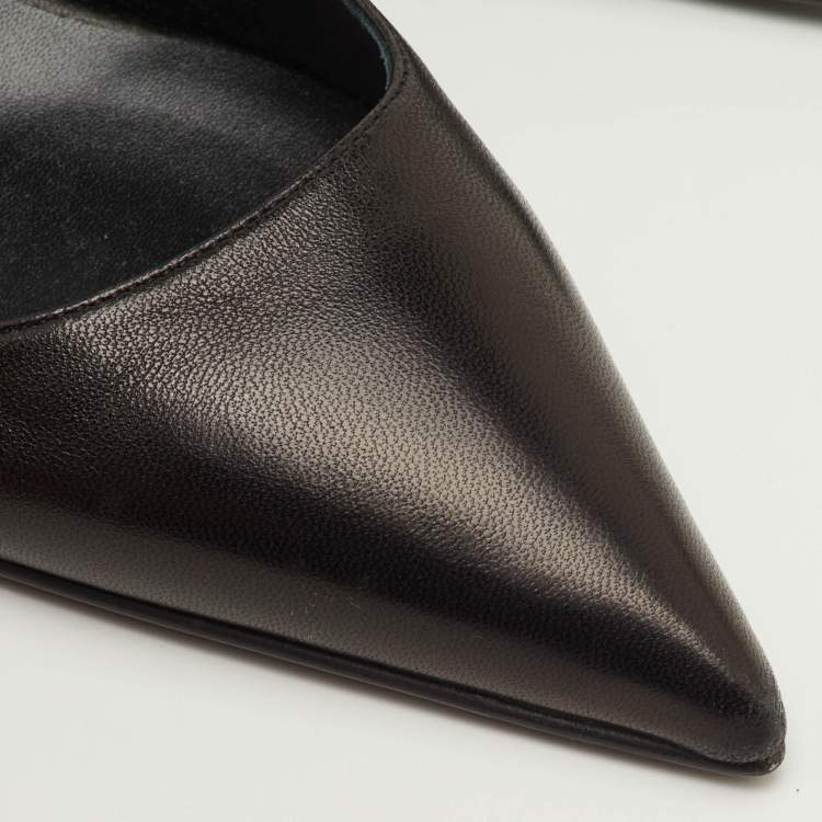Pre Owned Hermes Lover Size 40 Black Leather Pointed Toe Slingback Pumps