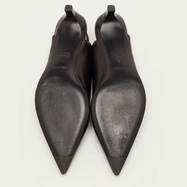 Pre Owned Hermes Lover Size 40 Black Leather Pointed Toe Slingback Pumps