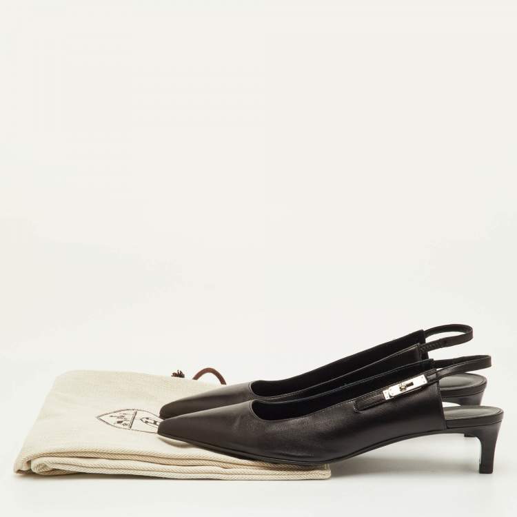 Pre Owned Hermes Lover Size 40 Black Leather Pointed Toe Slingback Pumps