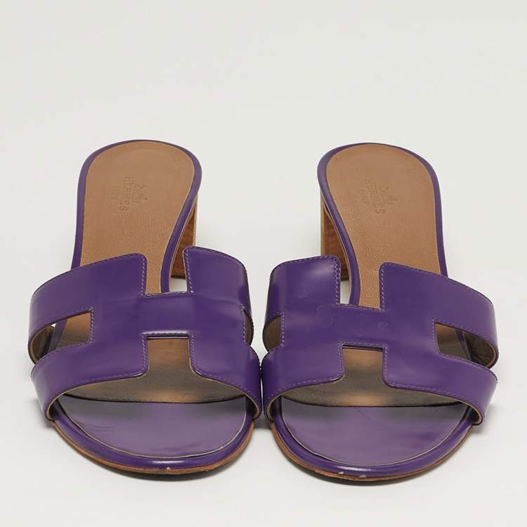 Pre Owned Hermès Oasis Size 41 Purple Leather Slide Sandals