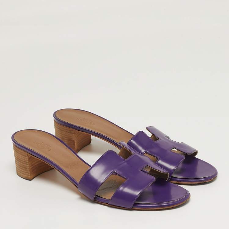 Pre Owned Hermès Oasis Size 41 Purple Leather Slide Sandals